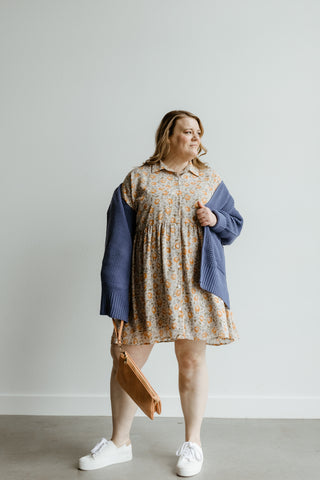 Textured Chiffon Button Front Dress – Autumn Bouquet