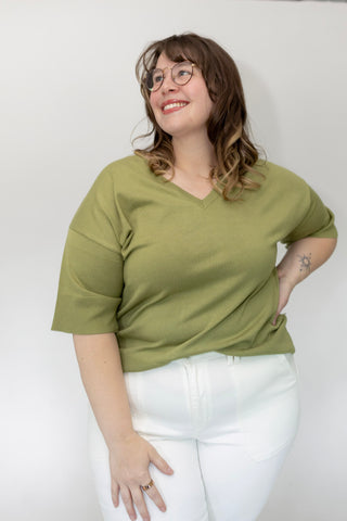 The Signature Airy Knit Dolman V-Neck – Botanic Green