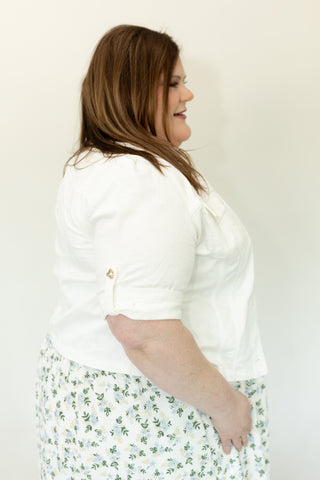 The Sculpted Short Sleeve Stretch Denim Jacket – Summer Ecru