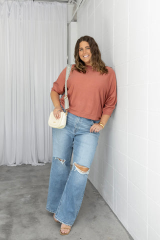 The Signature Boat Neck Textured Knit Sweater | Artisanal Dusty Clay