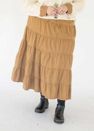 Tiered Drawstring Maxi Skirt – Saddle Stripe