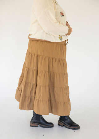 Tiered Drawstring Maxi Skirt – Saddle Stripe