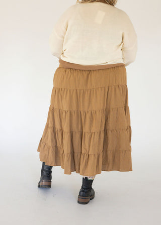 Tiered Drawstring Maxi Skirt – Saddle Stripe