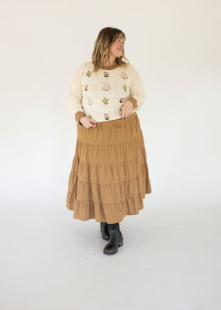 Tiered Drawstring Maxi Skirt – Saddle Stripe
