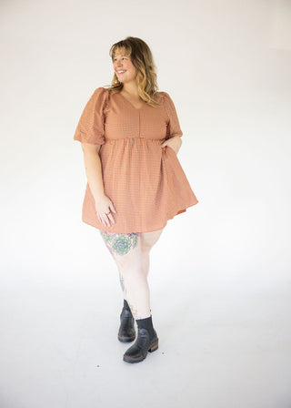 V-Neck Bubble Sleeve Empire Dress – Pumpkin Patch