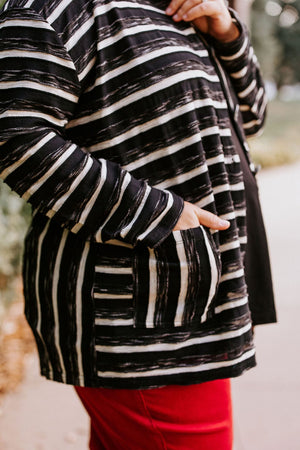 VARYING STRIPE BUTTON-UP BLOUSE IN BLACK