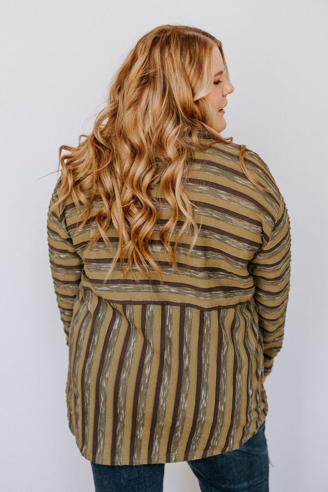 
            
                Load image into Gallery viewer, VARYING STRIPE BUTTON-UP BLOUSE IN KALE
            
        