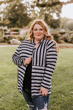 VARYING STRIPE BUTTON-UP BLOUSE IN NAVY