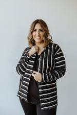 VARYING STRIPE BUTTON-UP BLOUSE IN BLACK