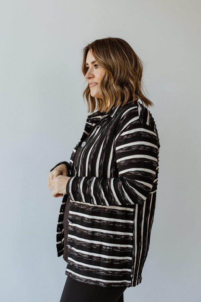 VARYING STRIPE BUTTON-UP BLOUSE IN BLACK