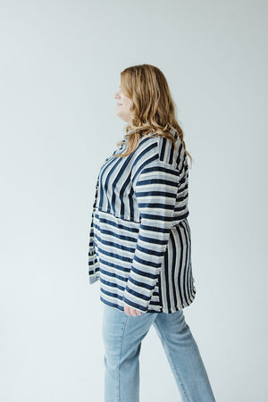 VARYING STRIPE BUTTON-UP BLOUSE IN NAVY