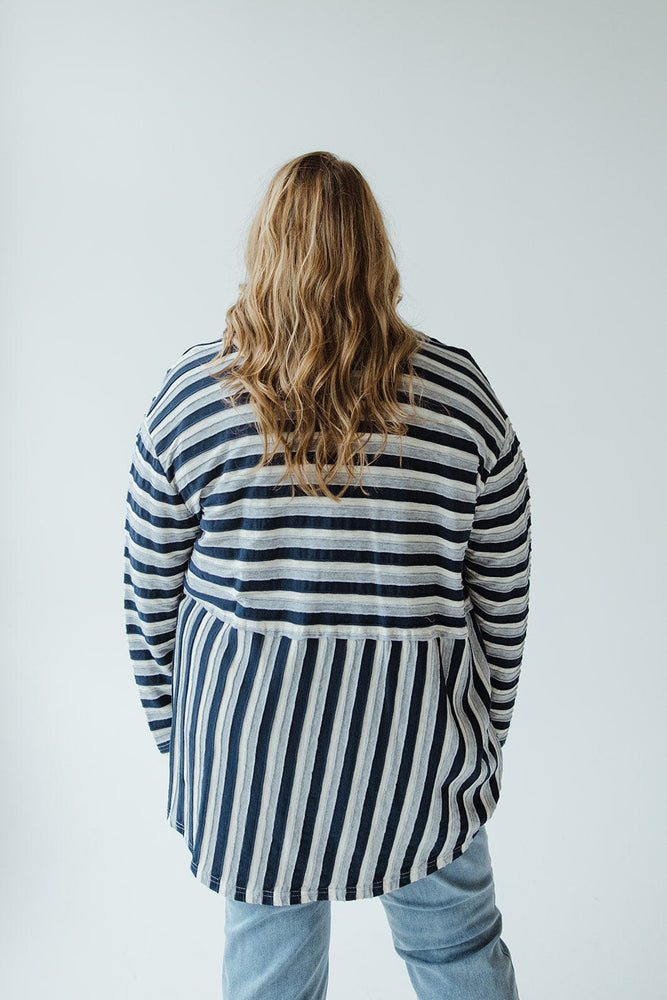 VARYING STRIPE BUTTON-UP BLOUSE IN NAVY