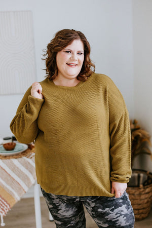 
            
                Load image into Gallery viewer, WAFFLE TEXTURE DOLMAN SWEATER IN GOLDEN OLIVE
            
        