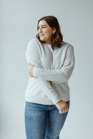 WAFFLE TEXTURE DOLMAN SWEATER IN SNOWDRIFT