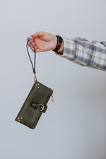 WRISTLET WALLET WITH BUCKLE DETAIL IN OLIVE
