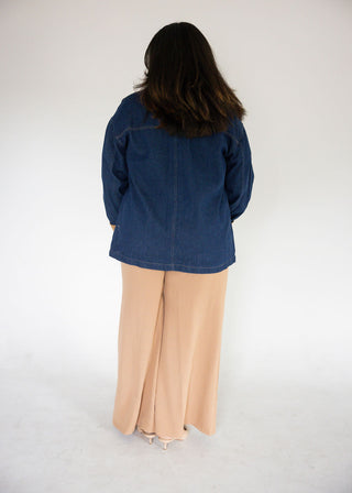 Washed Denim Barn Jacket – Dark Blue