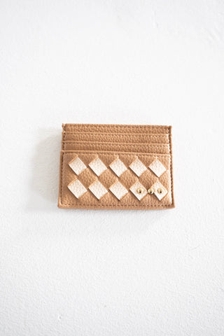 Woven Card Holder Wallet – Checkered Tan