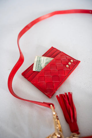Woven Card Holder Wallet – Cherry Red