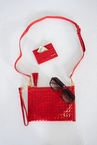 Woven Convertible Crossbody Clutch – Cherry Red