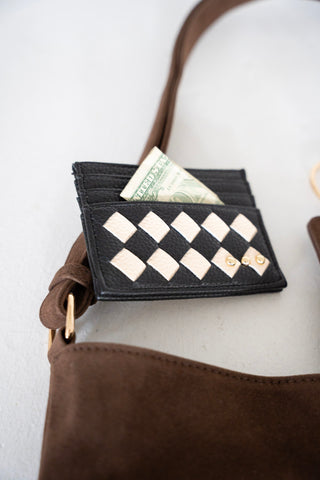 Woven Card Holder Wallet – Checkered Black