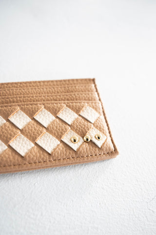 Woven Card Holder Wallet – Checkered Tan