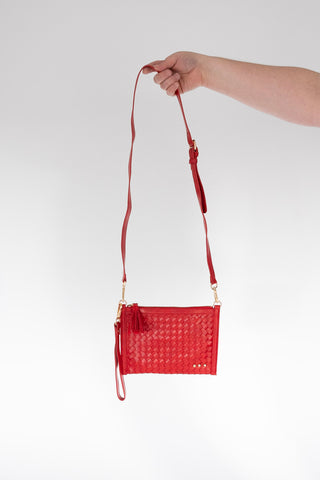 Woven Convertible Crossbody Clutch – Cherry Red