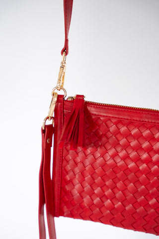 Woven Convertible Crossbody Clutch – Cherry Red