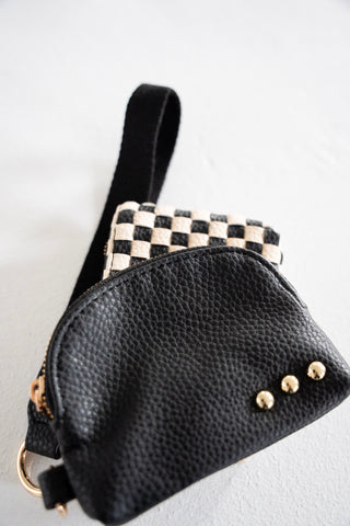 Woven Dual Pouch Wristlet – Black Checkered
