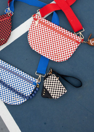 Woven Dual Pouch Wristlet – Black Checkered