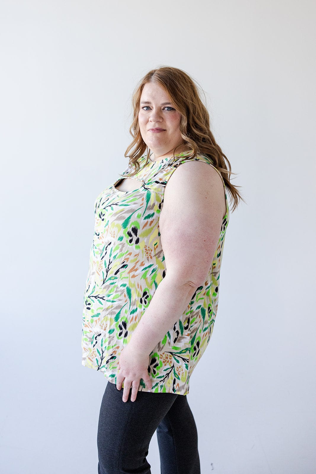 ABSTRACT FLORAL PRINT TANK WITH KEYHOLE - 20 - Love Marlow