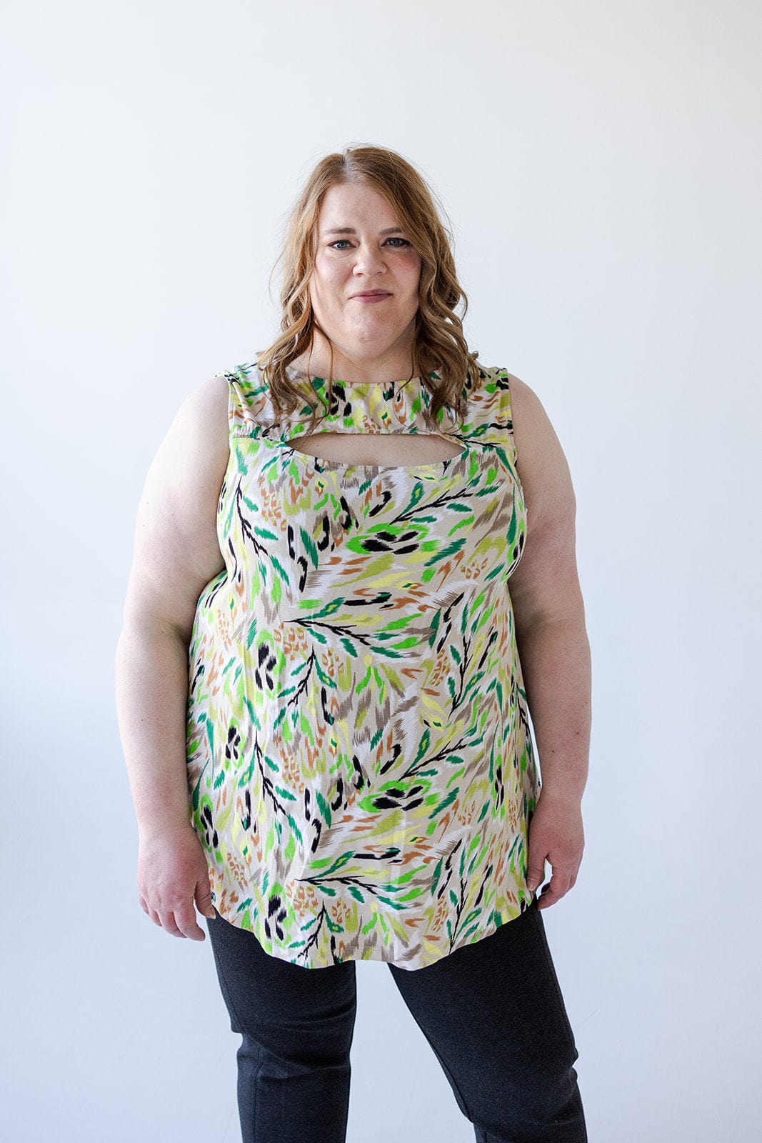 ABSTRACT FLORAL PRINT TANK WITH KEYHOLE - 20 - Love Marlow