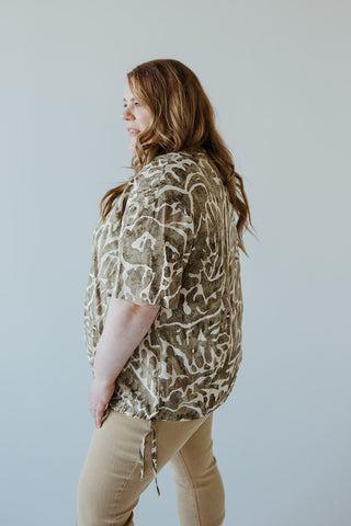 ABSTRACT PRINT BLOUSE WITH TIE DETAIL IN FOREST MOSS - Love Marlow