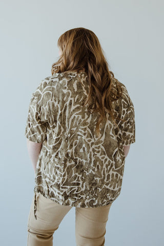 ABSTRACT PRINT BLOUSE WITH TIE DETAIL IN FOREST MOSS - Love Marlow