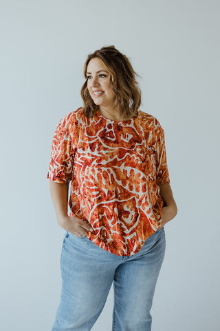 ABSTRACT PRINT BLOUSE WITH TIE DETAIL IN HAWAIIAN HIBISCUS - Love Marlow