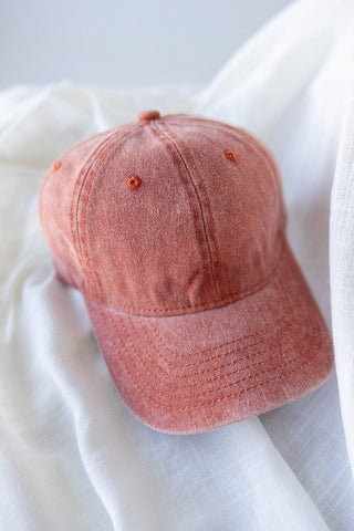 ACID WASHED BASEBALL CAP IN CORAL ROSE - Love Marlow