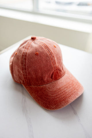 ACID WASHED BASEBALL CAP IN CORAL ROSE - Love Marlow