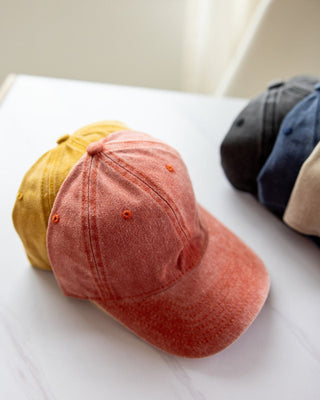 ACID WASHED BASEBALL CAP IN CORAL ROSE - Love Marlow