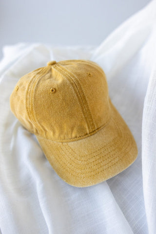 ACID WASHED BASEBALL CAP IN MUSTARD SEED - Love Marlow