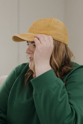 ACID WASHED BASEBALL CAP IN MUSTARD SEED - Love Marlow