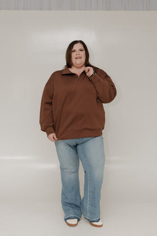 AIRLUXE HALF ZIP DOLMAN PULLOVER IN BROWN - Love Marlow