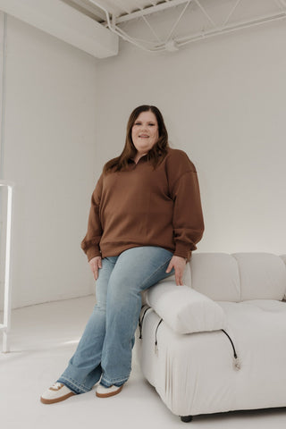 AIRLUXE HALF ZIP DOLMAN PULLOVER IN BROWN - Love Marlow