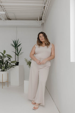 AirLuxe Tank Jumpsuit – Stone - Love Marlow