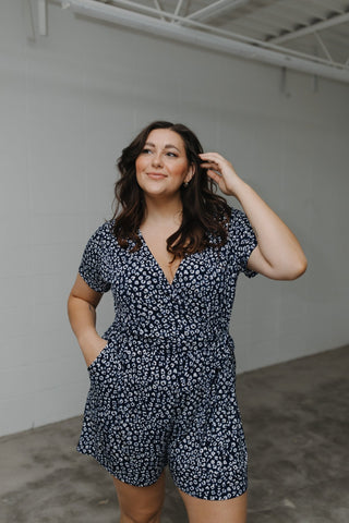 ANIMAL PRINT FAUX WRAP ROMPER - Love Marlow
