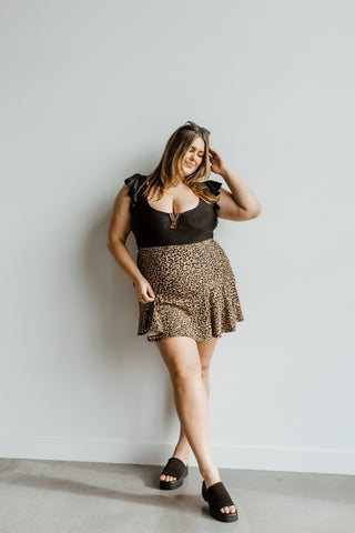 ANIMAL PRINT SKORT IN AUTUMN BRONZE - Love Marlow