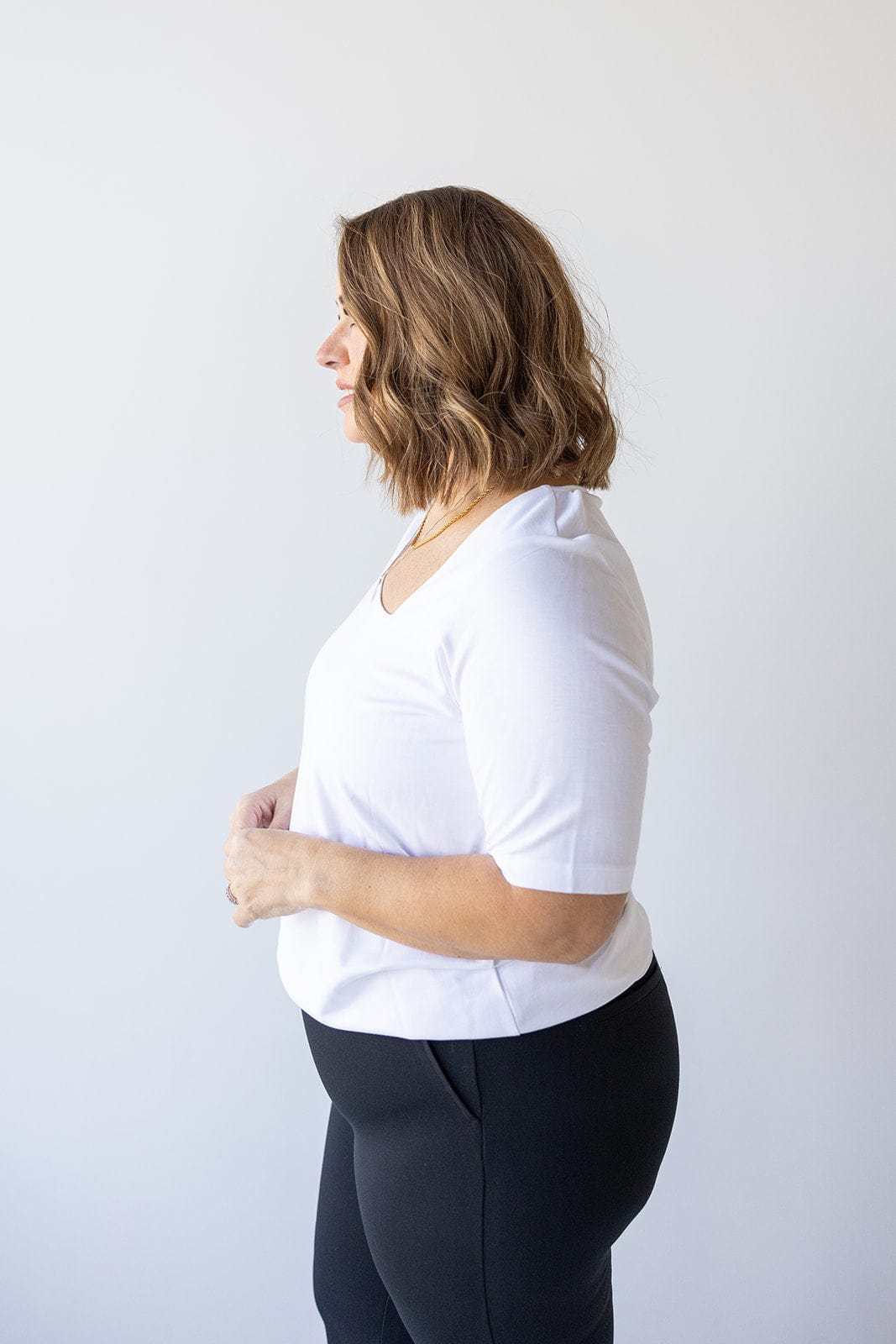 ASYMMETRICAL V - NECKLINE TEE IN OFF WHITE - Love Marlow