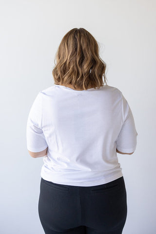 ASYMMETRICAL V - NECKLINE TEE IN OFF WHITE - Love Marlow