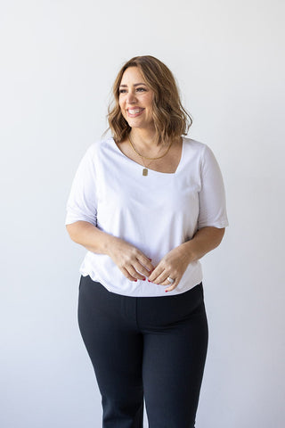 ASYMMETRICAL V - NECKLINE TEE IN OFF WHITE - Love Marlow