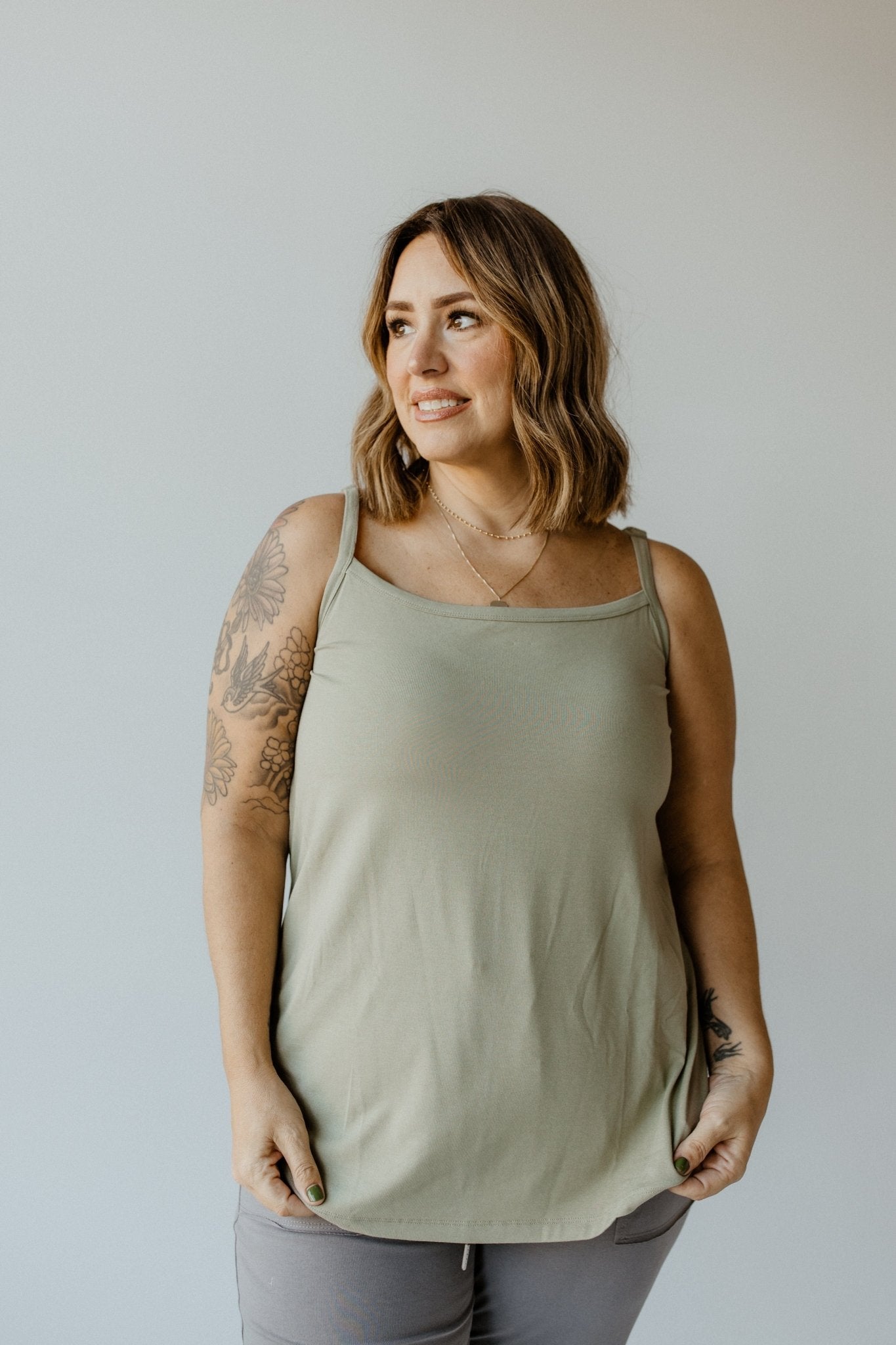 BASIC LAYERING CAMI IN FADED ARMY - Love Marlow