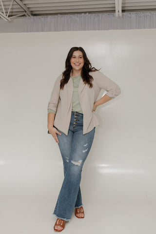 BASIC LONG SLEEVE TUNIC TEE IN WINTERGREEN - Love Marlow