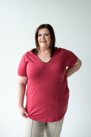 BASIC V - NECK TEE WITH BRONZE SPARKLE IN DARK ROSEWOOD - Love Marlow